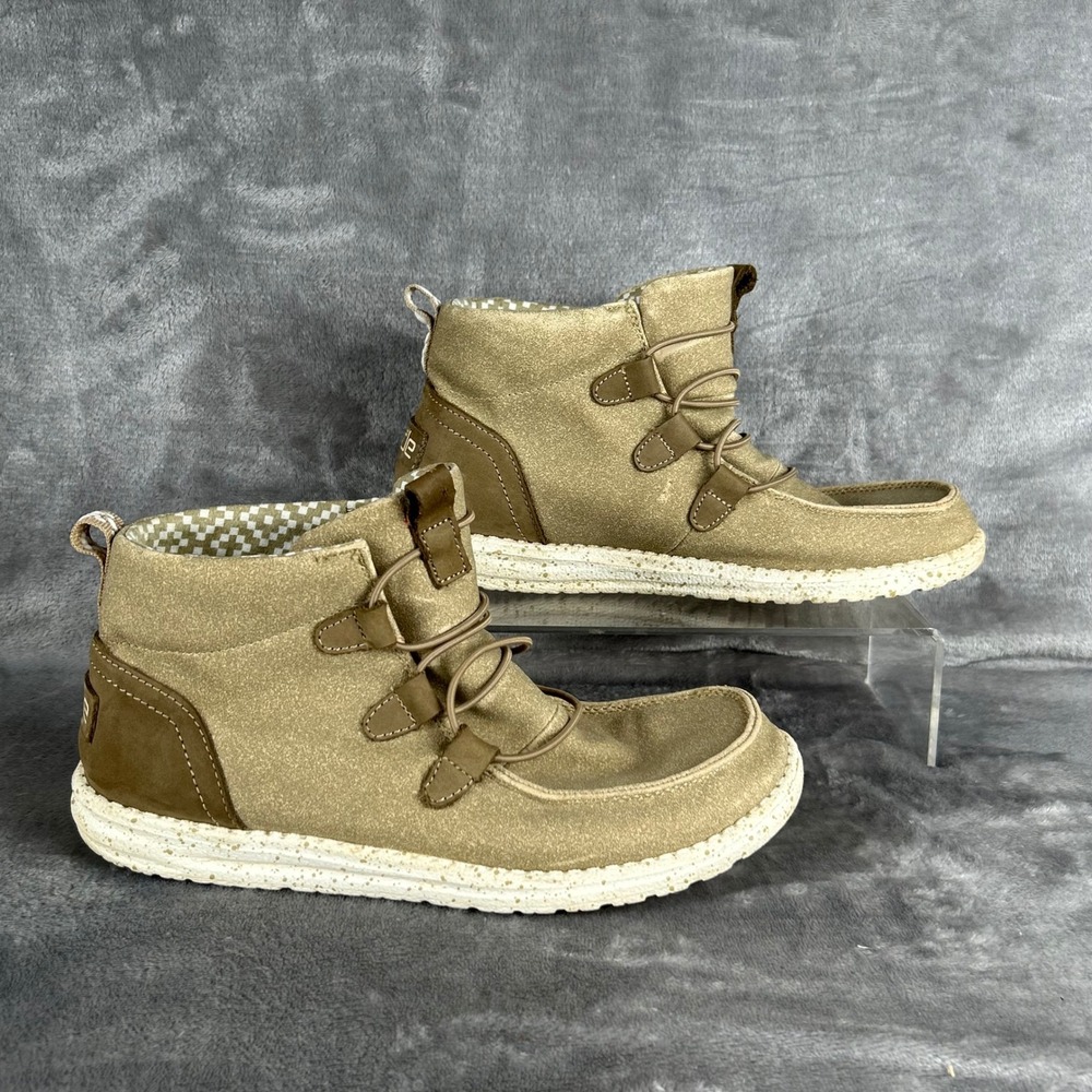 Hey Dude Lea Chestnut Tan Metallic Ankle Boots Womens Casual Shoes Comfort